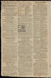 Anuncios de Boston para bienes sujetos a derechos de importación y restricciones comerciales, del Boston Gazette and Country Journal, 7 de noviembre de 1768